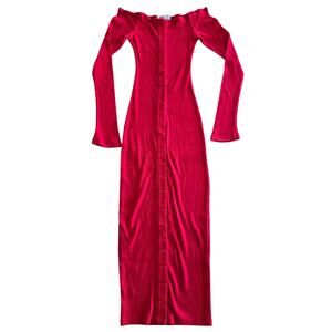 The Line by K Gaby Red Ribbed Button Front Midi Dress Size XS